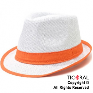 SOMBRERO PANAMA BLANCO CON CINTA FLUO NARANJA TELA x 1